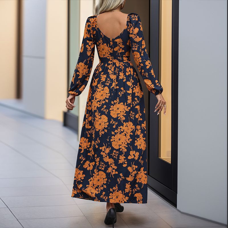 Attractive Long Dress Autumn Sleeve Printed Dresses
