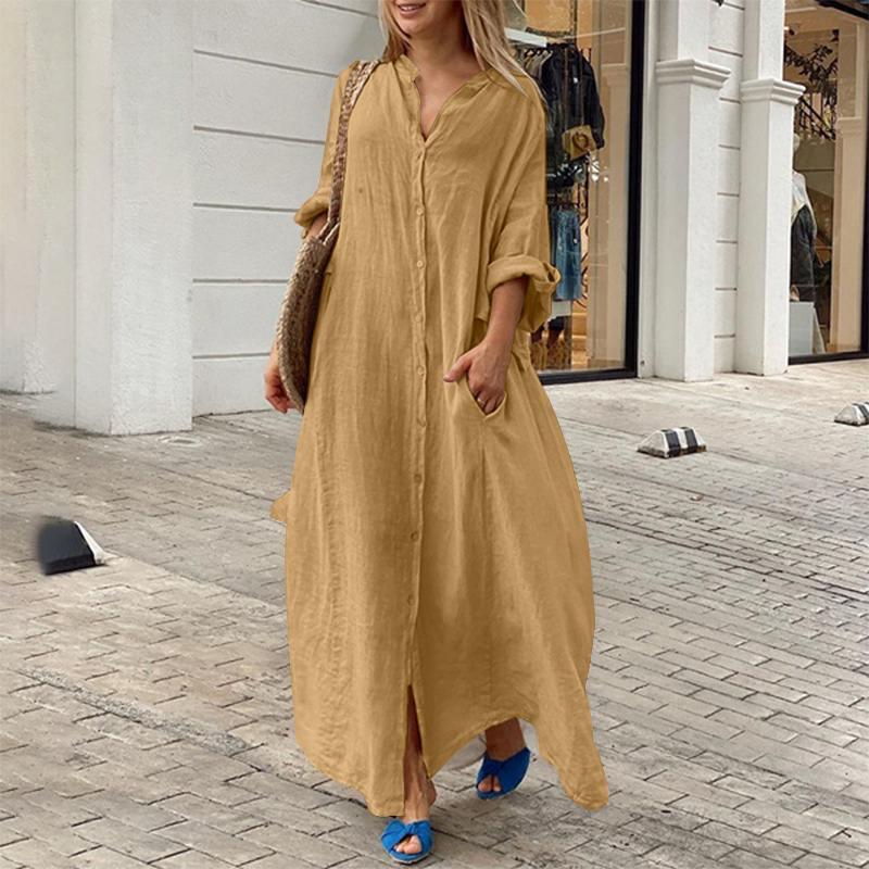 Casual Pocket Shirt Collar Long Dress Dresses