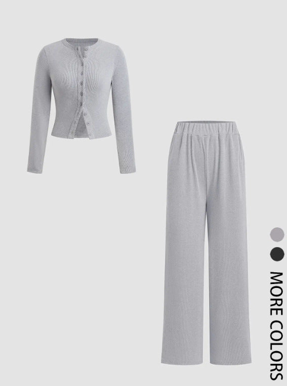 Unique Buttoned Long Sleeve Wide Leg Fashion Casual Suit
