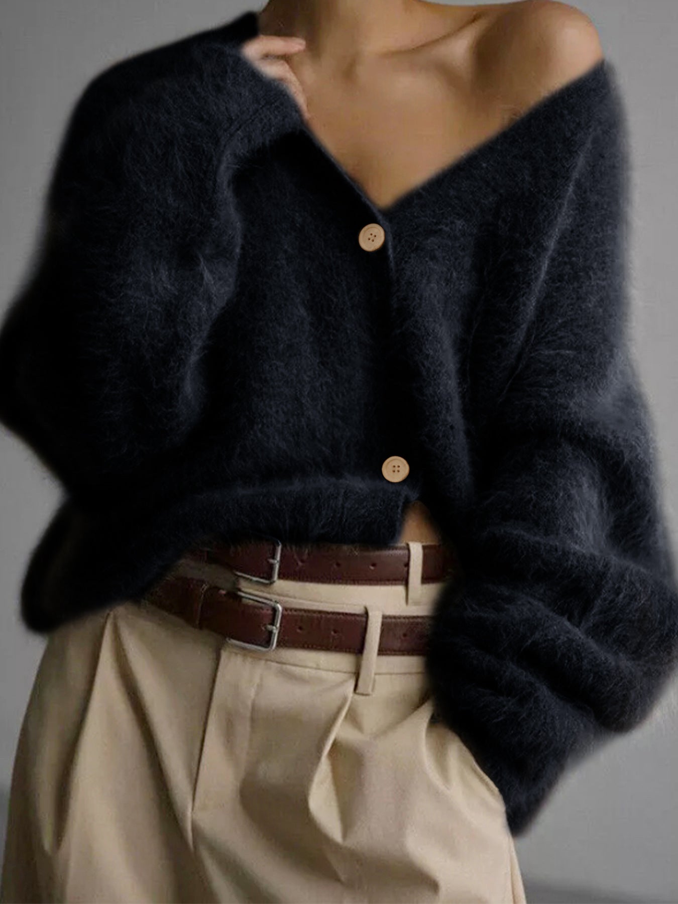 Slouchy Source Knitted Buttons Long Sleeve Knitwear