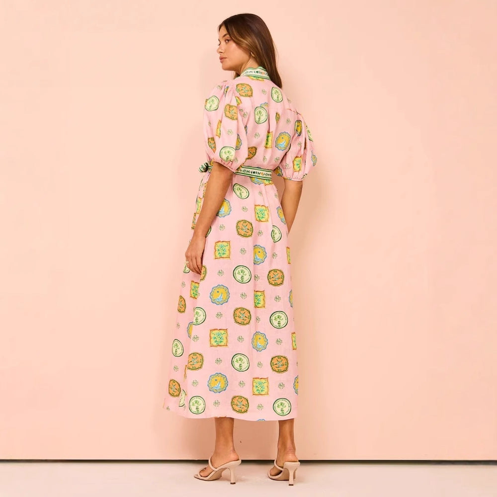 Personalized Iti Lantern Sleeve Fashion Linen Dress