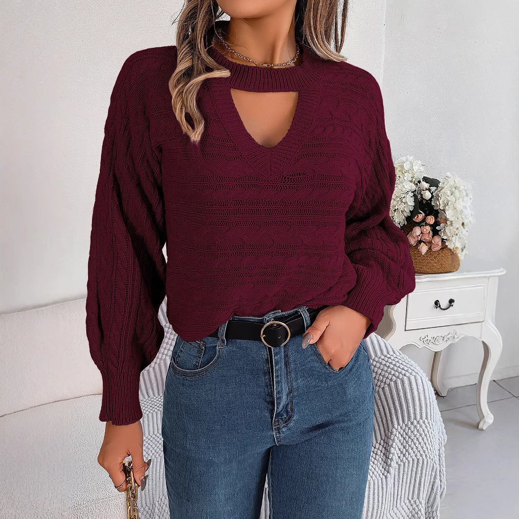 Women's Casual Hollow Twist Long Sleeve Pullover Clothing