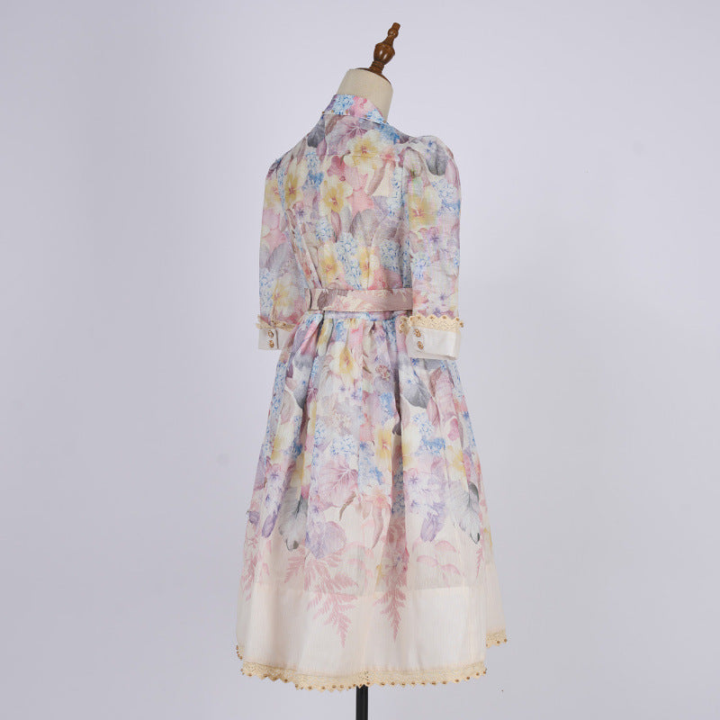 Women's Collar Sleeve Single-breasted Printed Elegant Dress Dresses