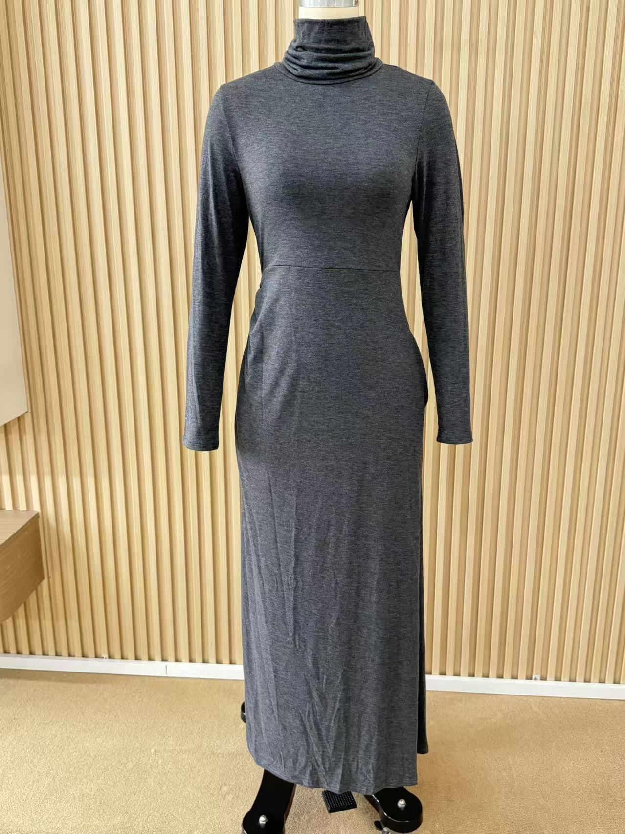 Women's Heap Collar Long Sleeves Large Swing Solid Color Clothing