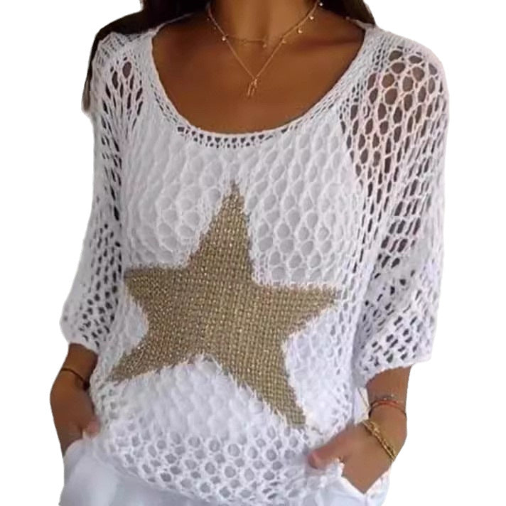 Women's Round Neck Commuter Elegant Cropped Sleeves For Air Conditioned Women's Sweater