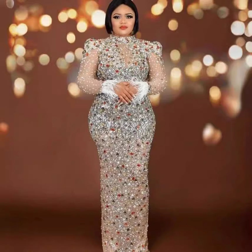 Rhinestone Mesh Stretch African Sexy Slim Dresses