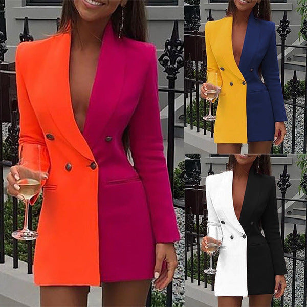 Color Contrast Patchwork Business Wear Temperament Suits