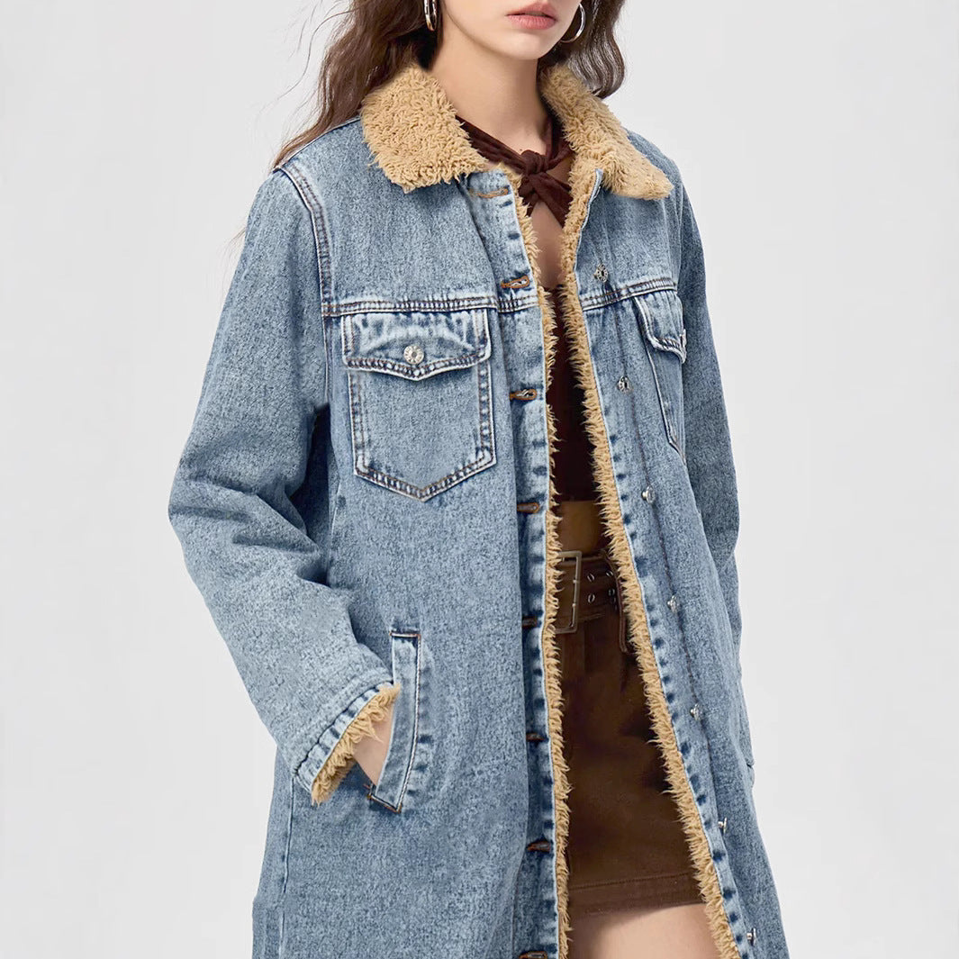 Women's Loose Long Veet Lining Denim Jackets