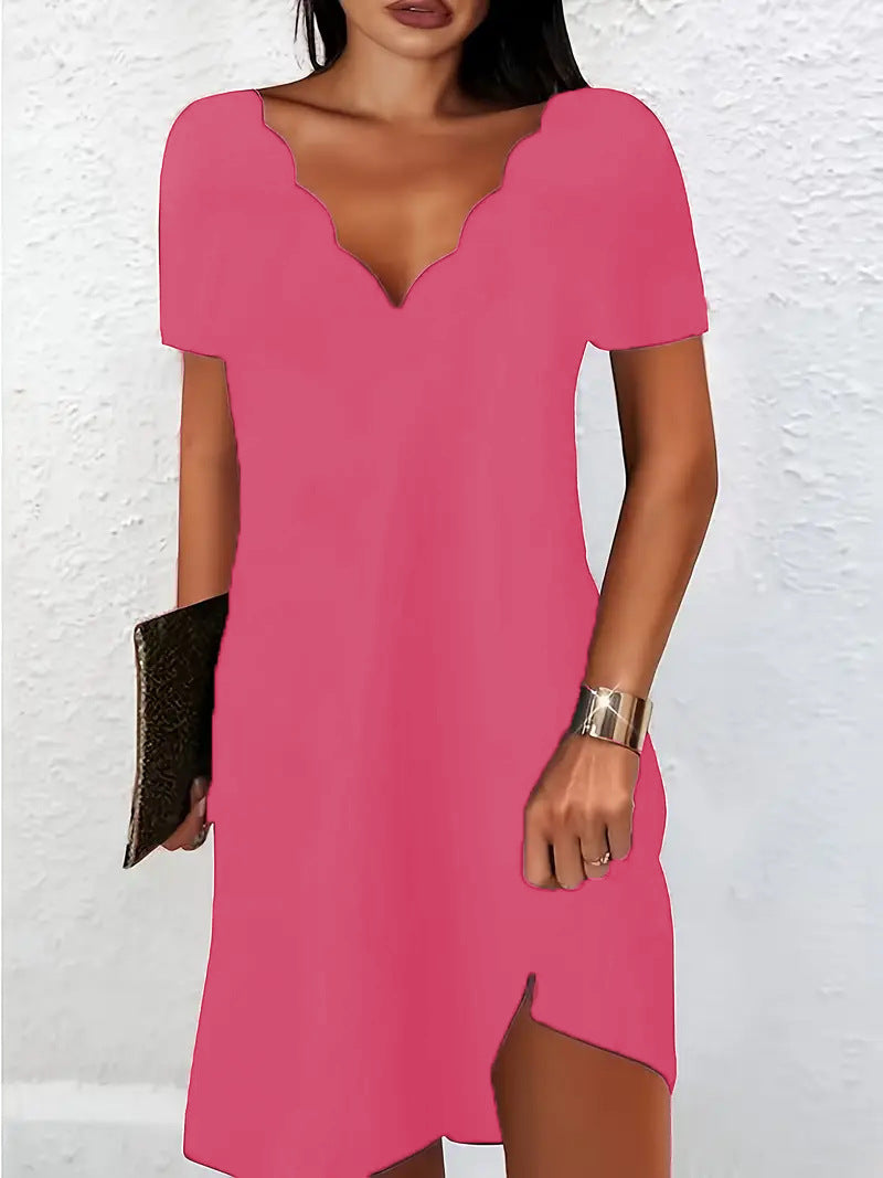 Durable Women's Solid Color Wave Sleeve Dress
