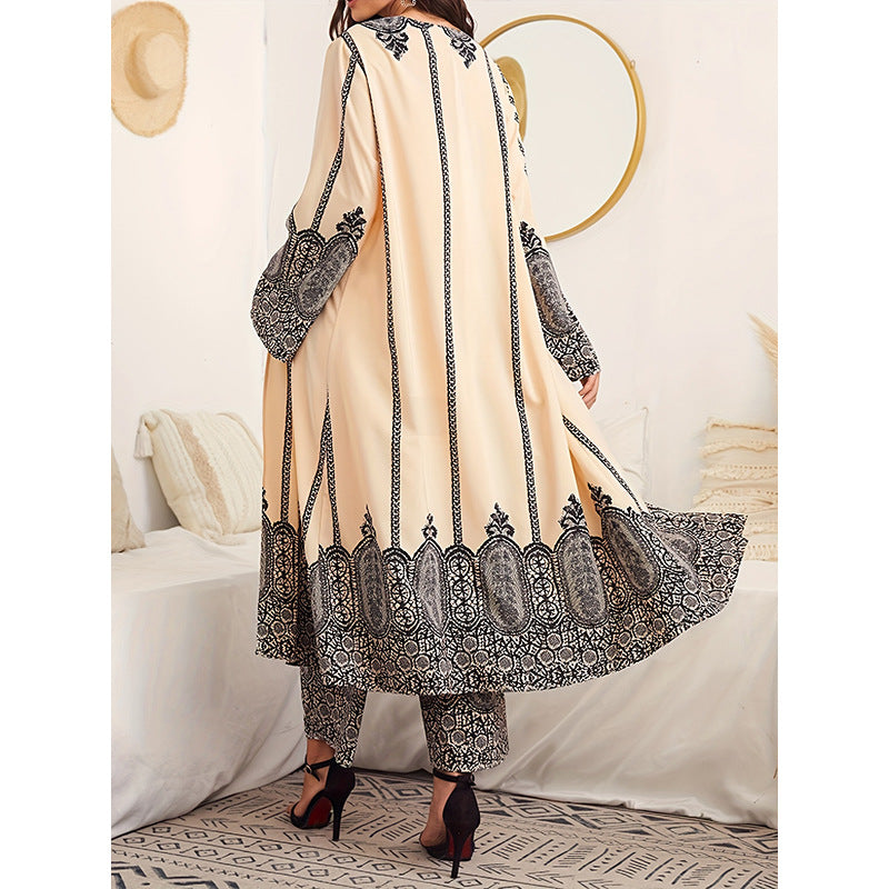Attractive Elegant Ethnic Style Belt Printing Coats