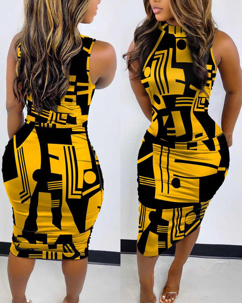 Women's Sleeveless Printed Slim Pullover Round Neck Clothing