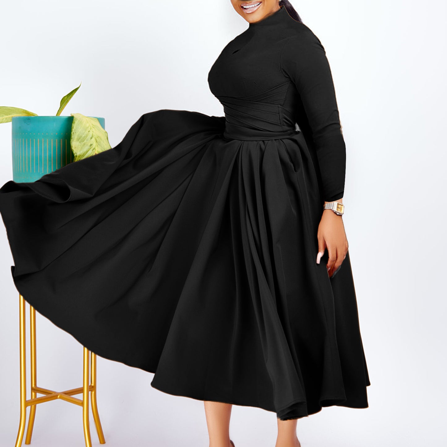 Women's Fashion Elegant Pleated African Large Swing Dress
