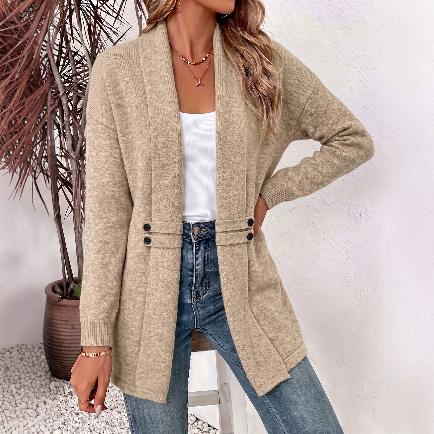 Mid-length Knitted Simple Neat Elegant Placket Double-breasted Exquisite Women's Sweater