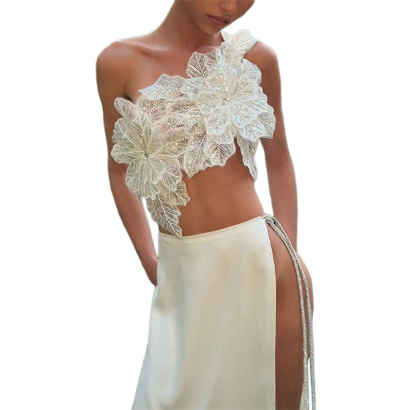 Sexy Hot Backless Sequined Split Solid Suits