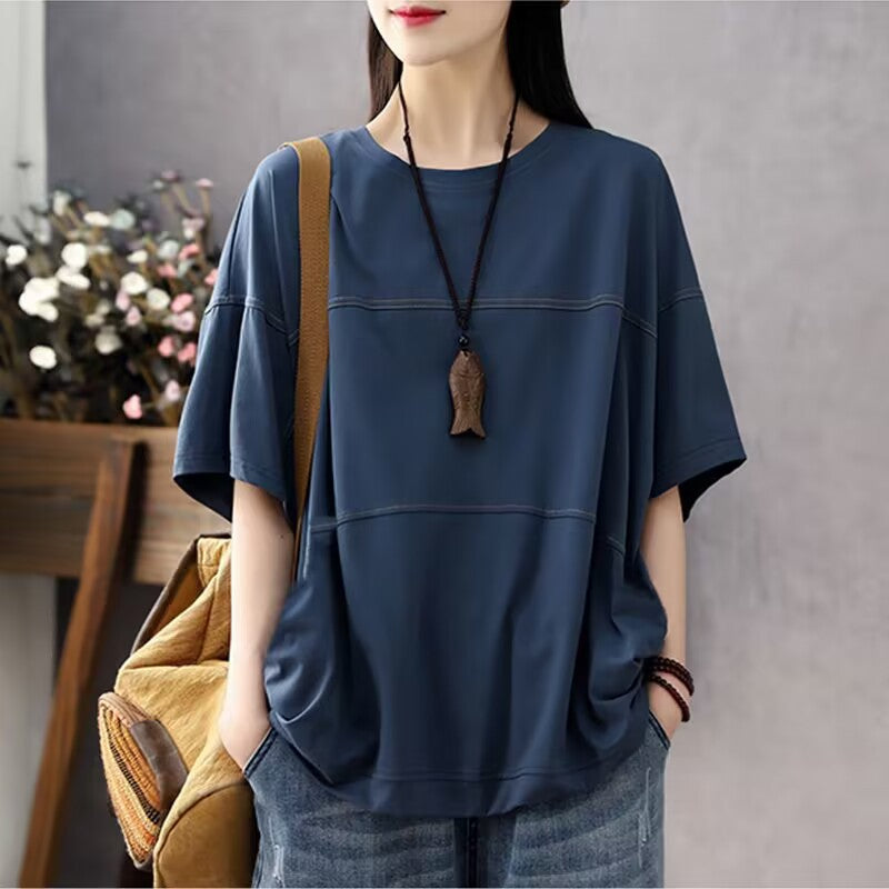 Women's Sleeve T-shirt Line Stitching Loose Casual Blouses