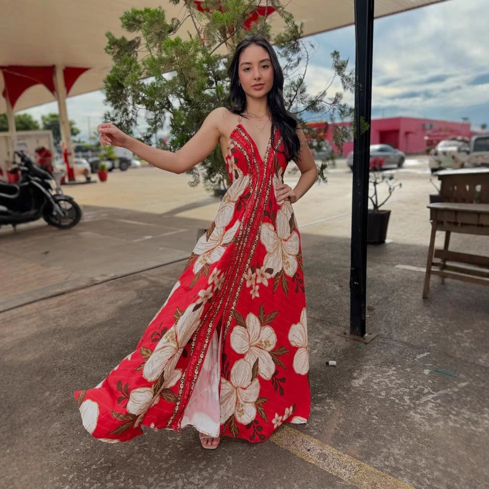 Women's Floral Print Fairy Long Elegant Large Dress