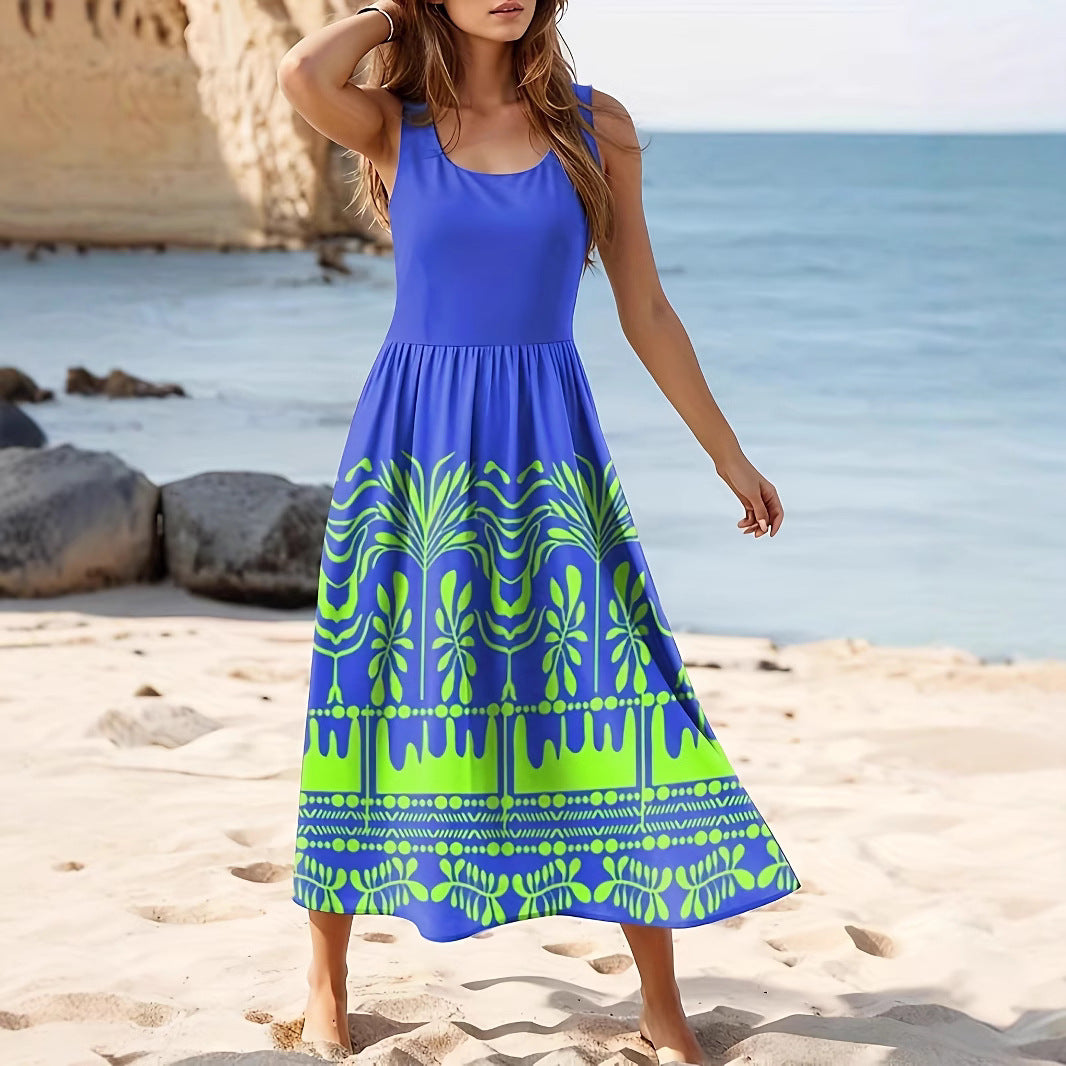 Women's Spring Fashion Camisole Printed Sleeveless Beach Dress
