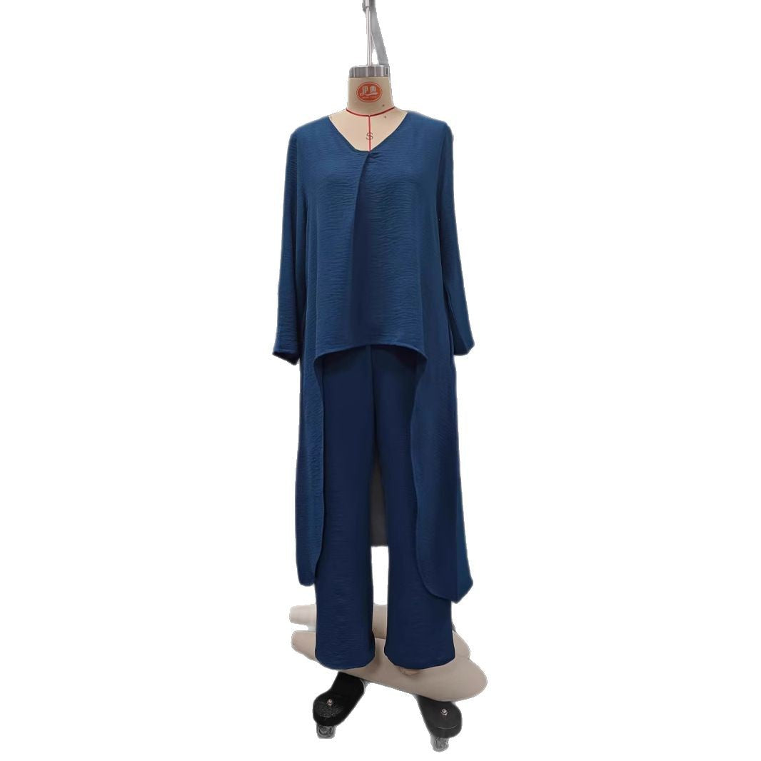 Women's Summer Pocket Set Solid Color Loose Suits