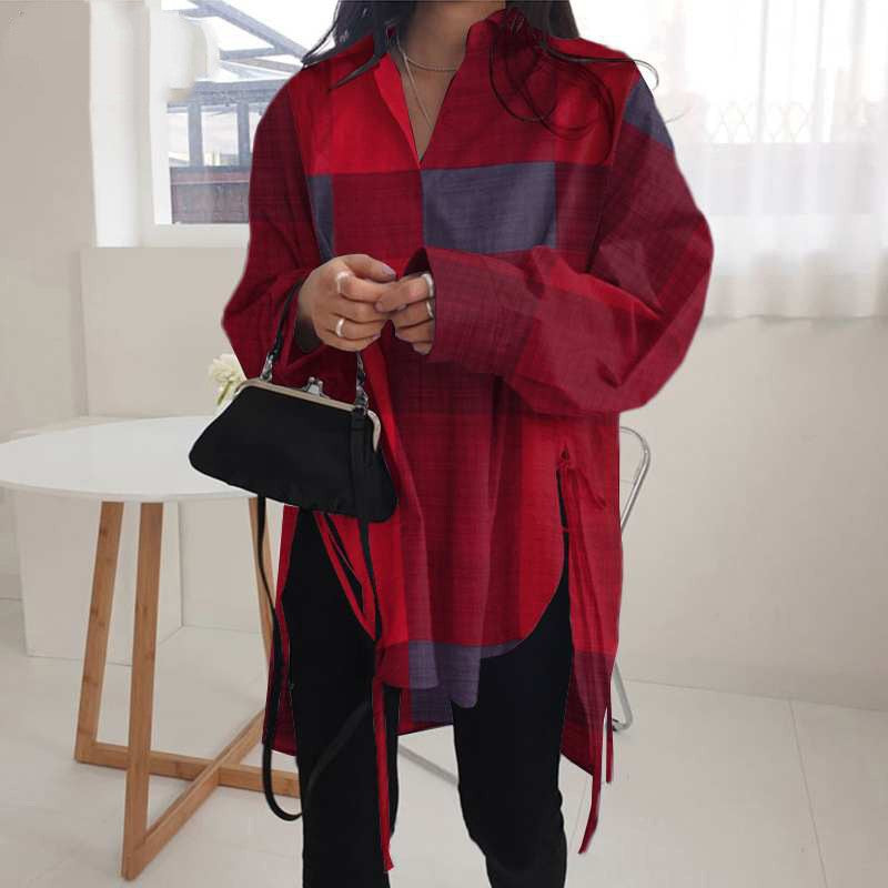 Loose Front Back Long Lace Up Blouses