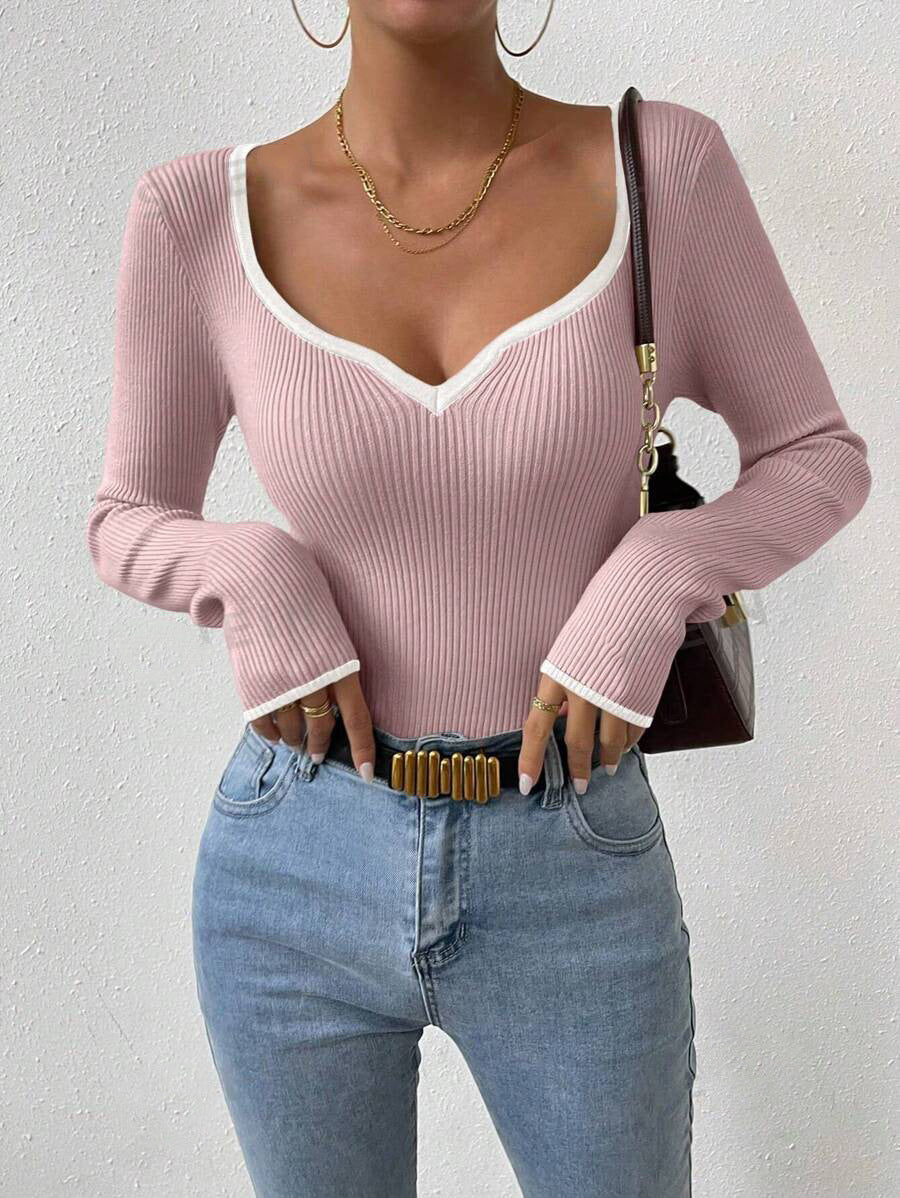 Women's Vertical Pattern Sunken Stripe Slimming Bottoming Knitwear