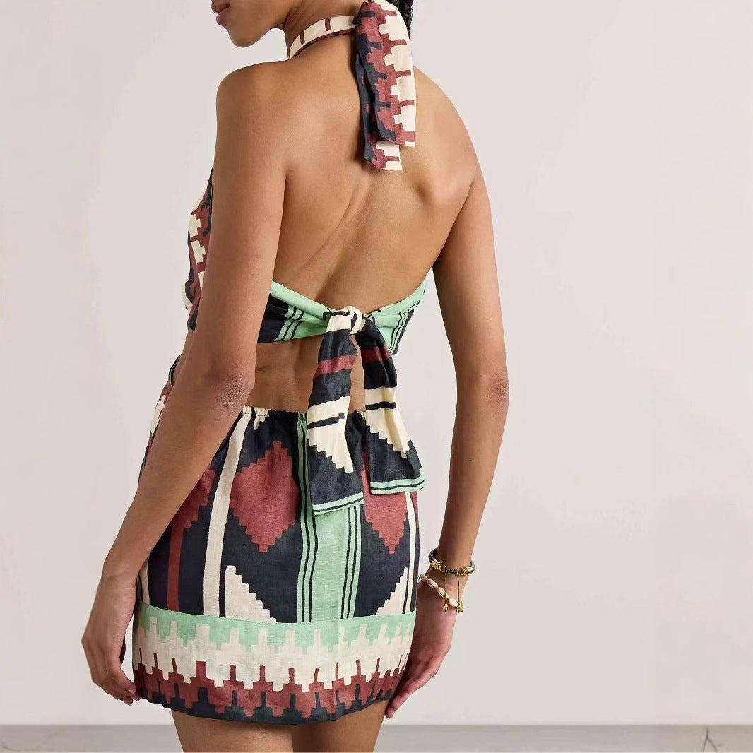 Summer Sexy Halter Positioning Print Holiday Dresses