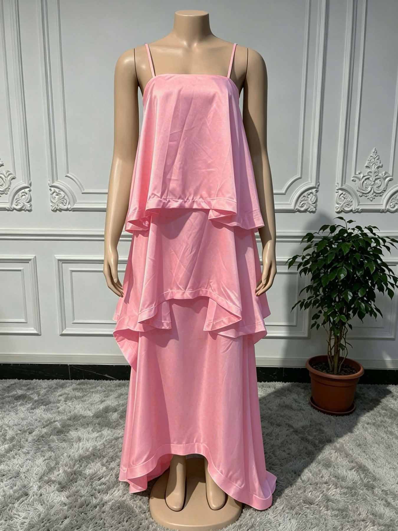 Satin Sling Layered Cake Leisure Loose Dress
