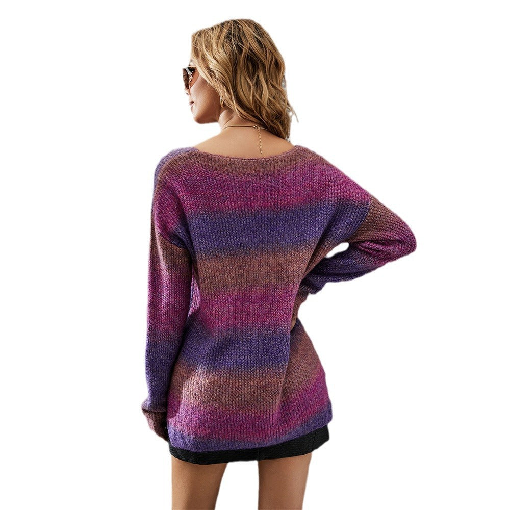 Women's Classic Spring Pullover Irregular Gradient Sweaters