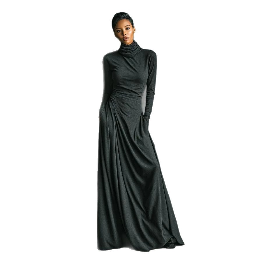 Women's Heap Collar Long Sleeves Large Swing Solid Color Clothing