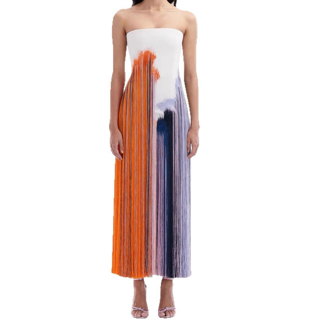 Women's Summer Holiday Tube Tassel Floral Print Slit Dress