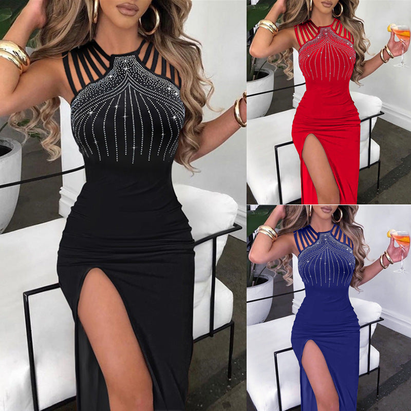 Women's Elegant Rhinestone Split Sheath Nightclub Dinner Dress