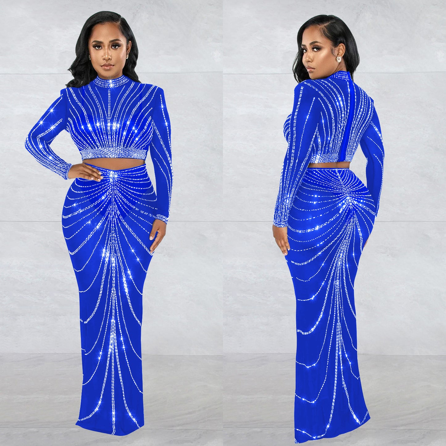 Women's Wear Mesh Hot Drilling Long Sleeve Suits