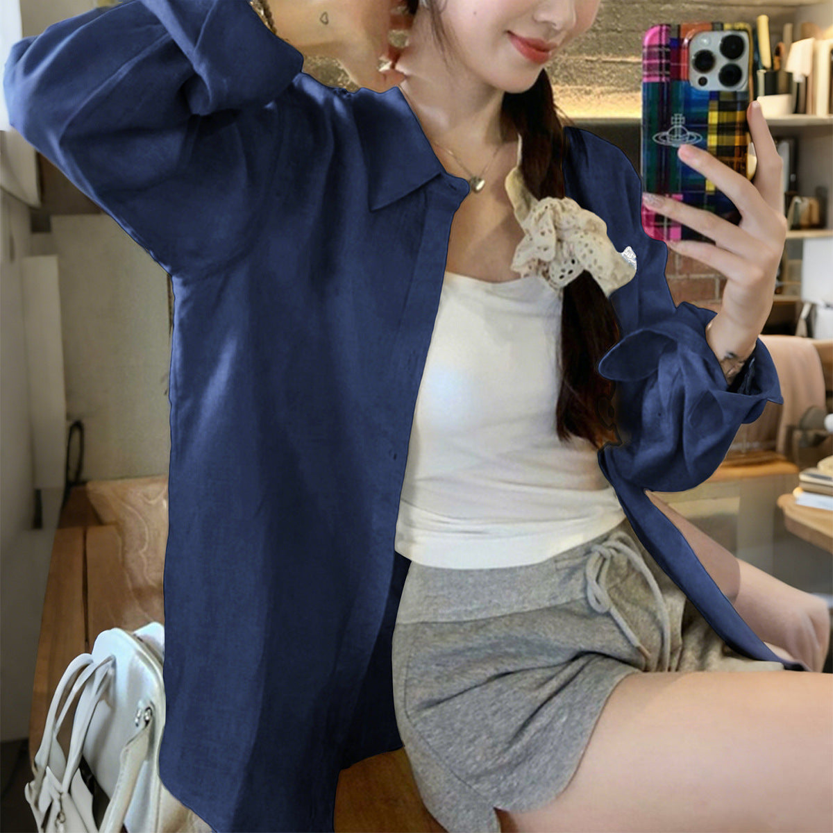 Women's Casual Vacation Style High-grade Solid Color Blouses