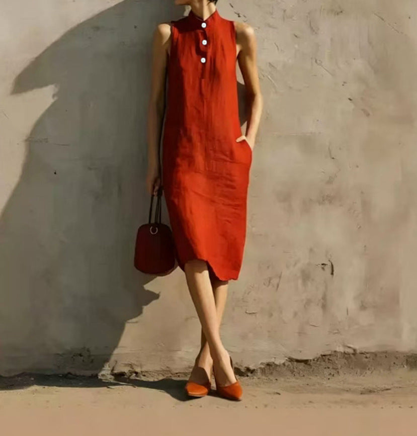 Attractive Summer Solid Color Loose Sleeveless Dress