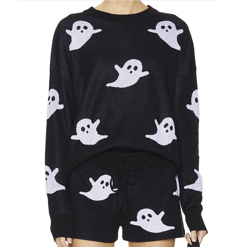 Women's Dark Set Funny Ghost Pattern Halloween Sweaters