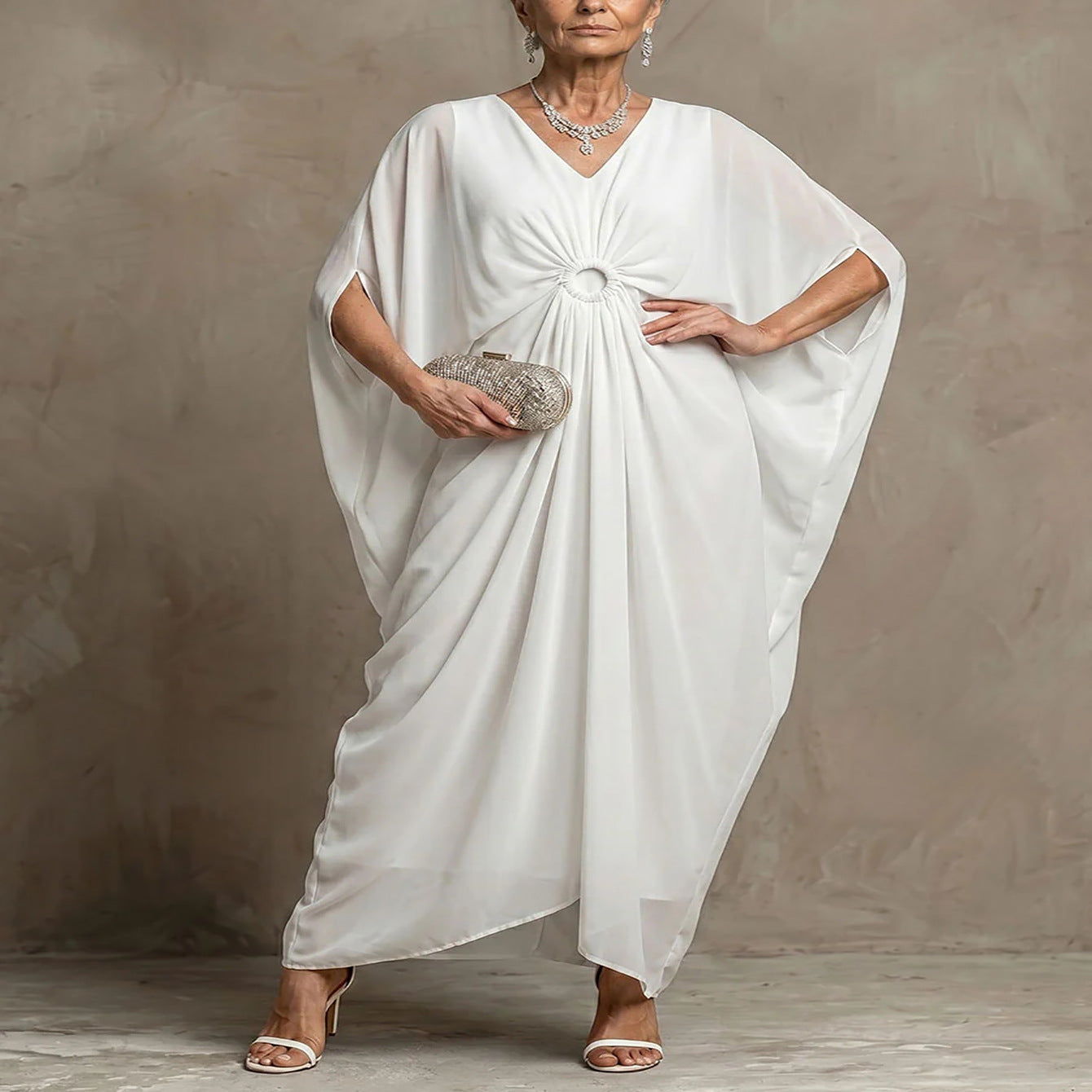Women's Button Waist Slimming Batwing Sleeves Loose Dress
