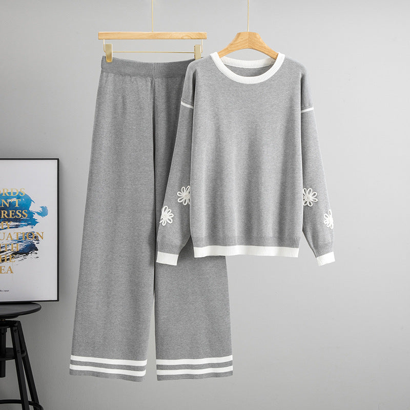 Women's Flower Temperament Knitting Loose Wide Leg Sweaters