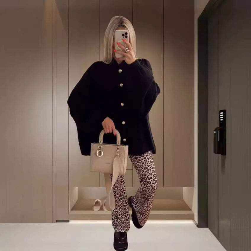 Fashion Solid Color Casual Metal Button Sweaters