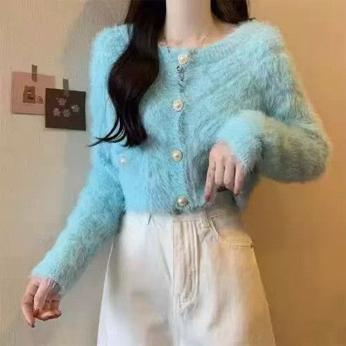 Fashionable Tup Pure Color Trendy Style Furry Classic Women's Sweater