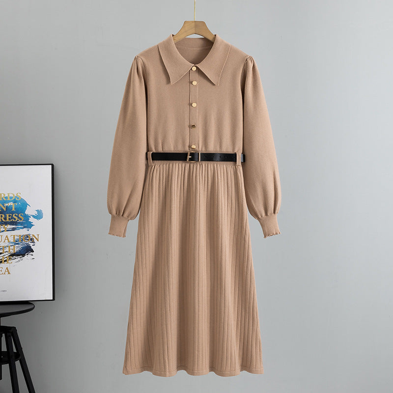 Women's Knitted Solid Color A- Line Fashion Dress