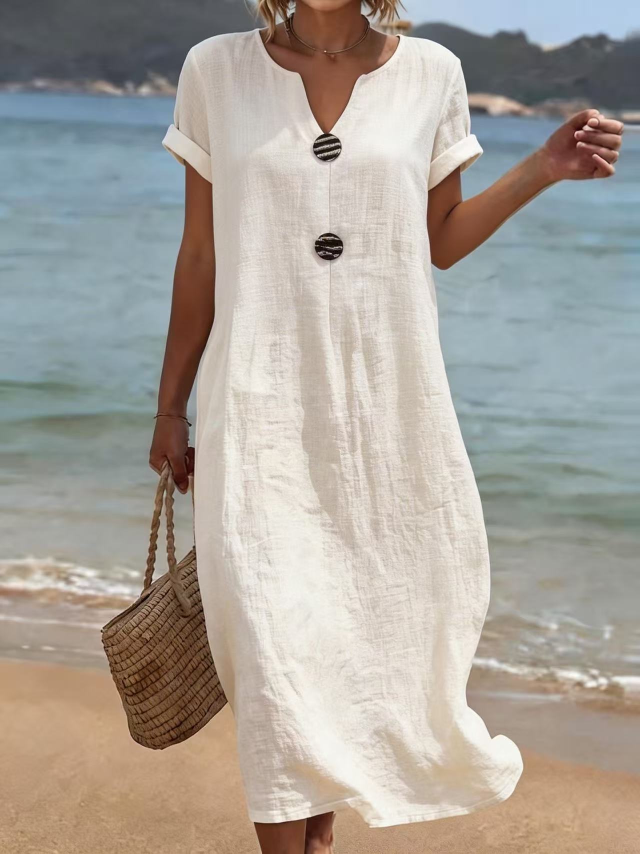 Women's Summer Seaside Holiday White Casual Solid Color Dress