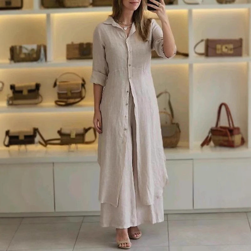 Women's Linen Elegant Long-sleeved Two-piece Set Fashion Casual Suit
