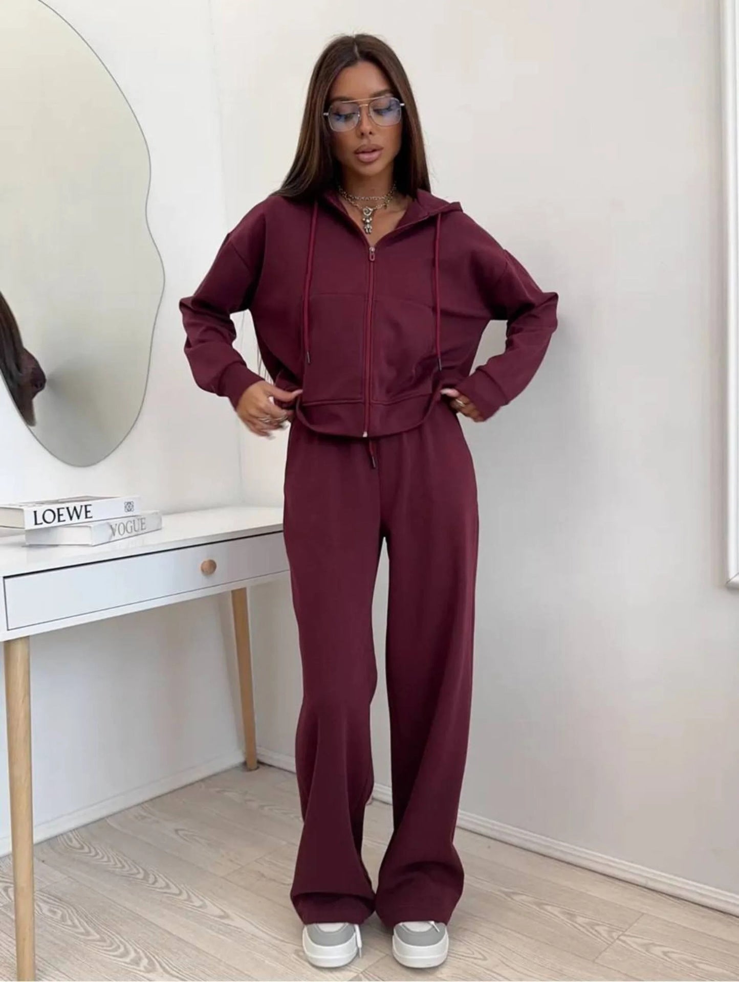 Sports Long Sleeve Zipper Hoodie Trousers Suits