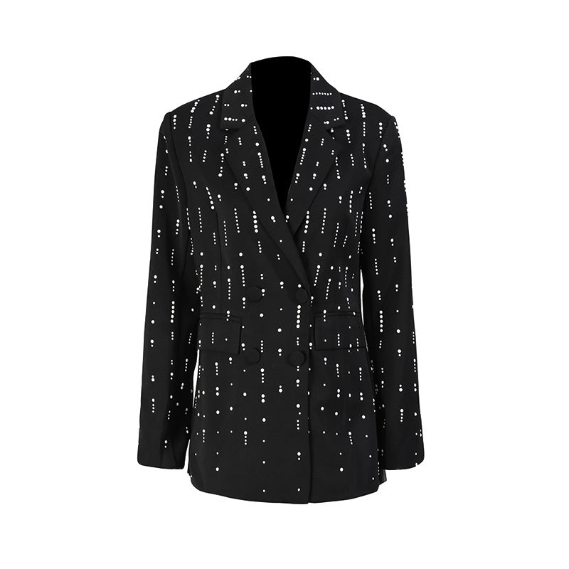 Women's Design Pearl Decorative Loose Casual Polo Blazers