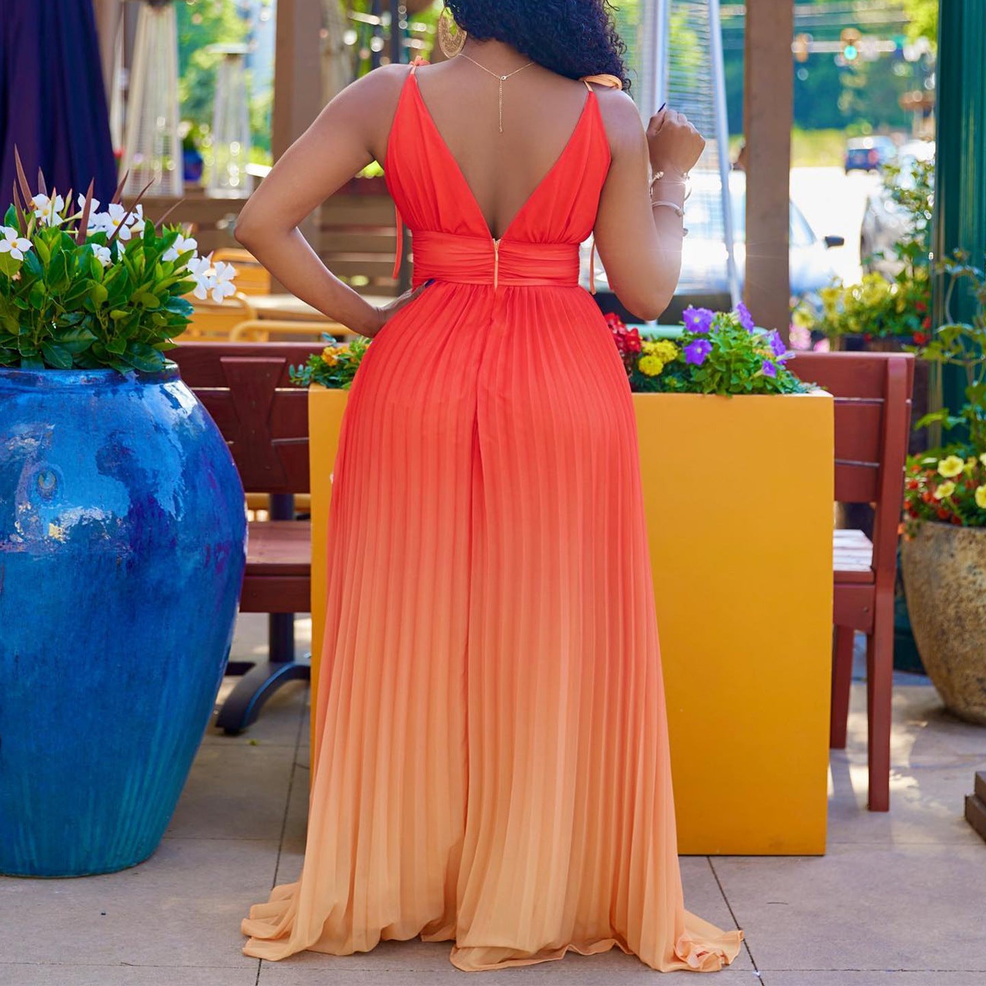 Women's Deep Sexy Pleated Spaghetti Straps Chest Wrap Dress