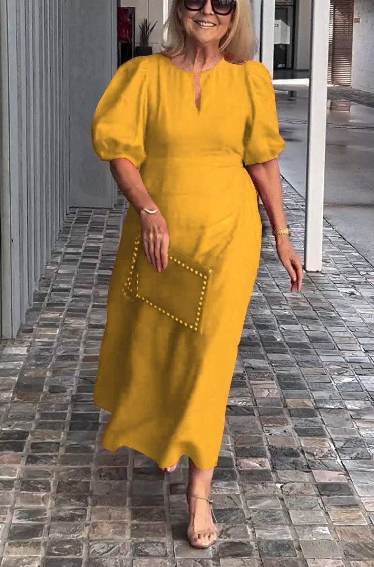 Women's Solid Color Loose-fitting Casual Puff Sleeve Dresses