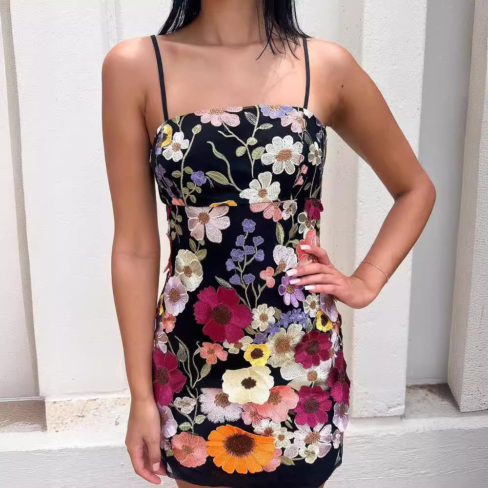 Spring Elegant Three-dimensional Flower Mesh Stitching Dress
