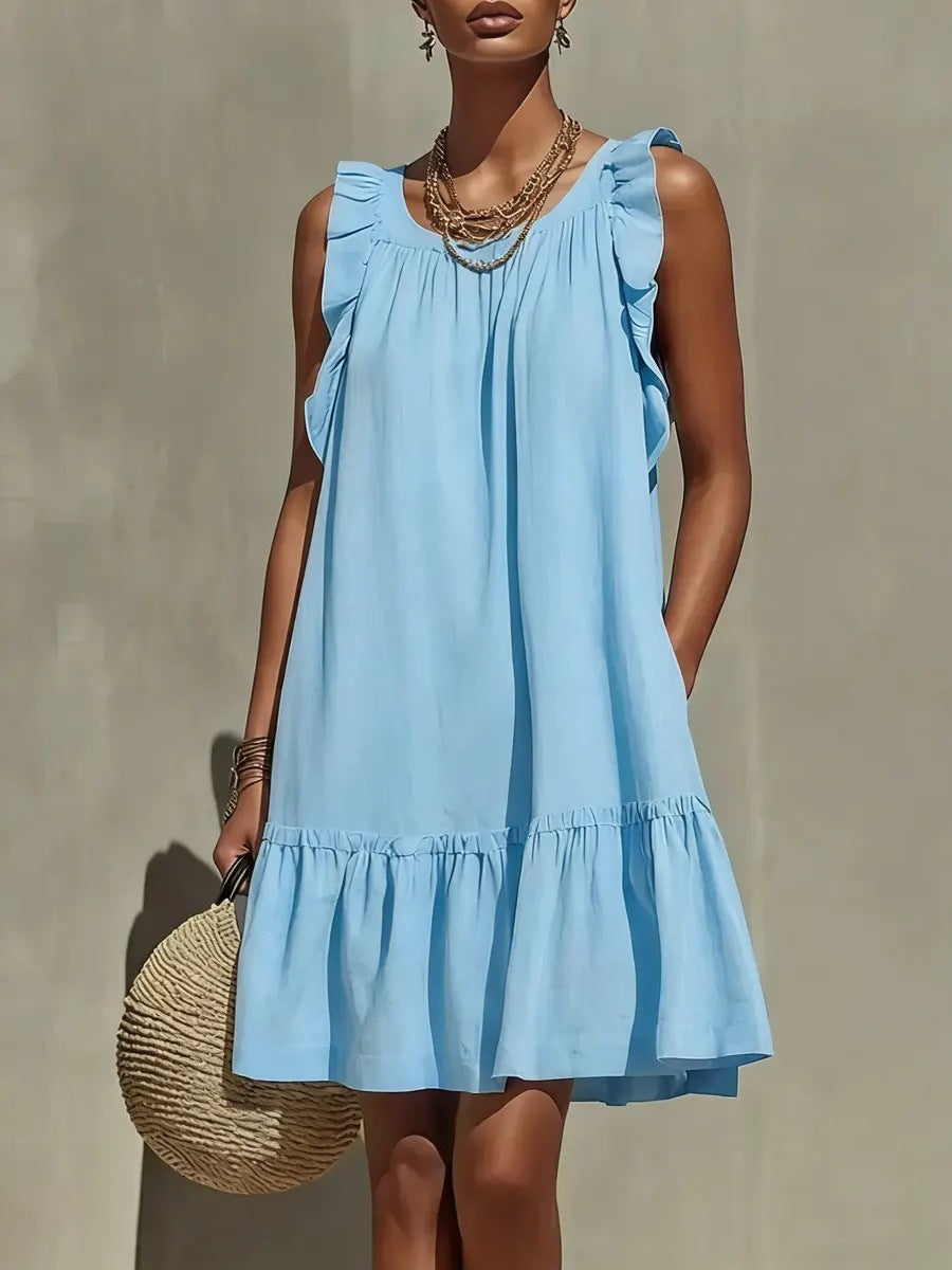 Women's Ruffled Fashion Casual Loose Round Neck Dress