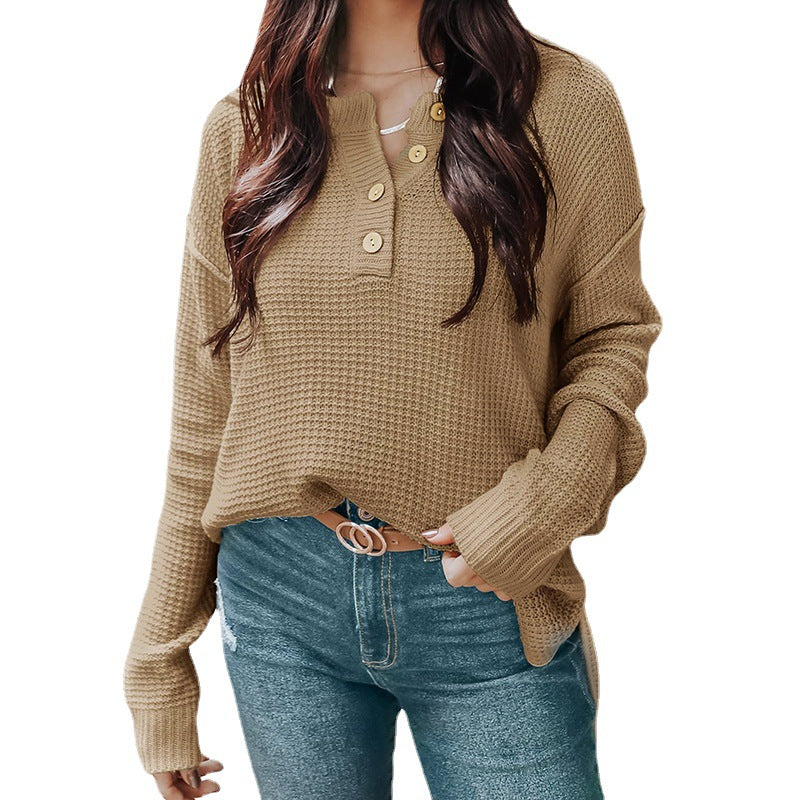 Women's Casual Long-sleeved Button Loose Pullover Sweater