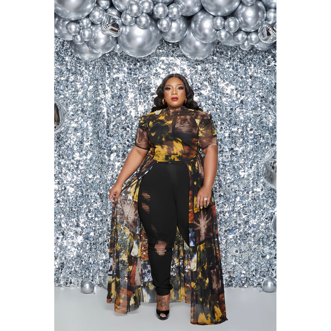 Women's Fashion Nightclub Uniforms Mesh Hollow Dress Tops