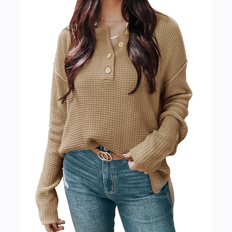 Women's Casual Long-sleeved Button Loose Pullover Sweater